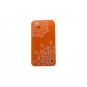 Coque pour Iphone 4 orange fleurs blanches avec strass diamants et bleus + film protection écran