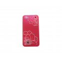 Coque pour Iphone 4 rouge fleurs blanches avec strass diamants et rouges + film protection écran