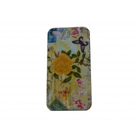 Coque pour Iphone 4 carte postale rose jaune+ film protection écran