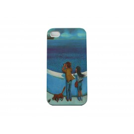 Coque pour Iphone 4 bateau sur fond bleu  + film protection écran