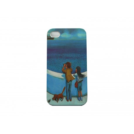 Coque pour Iphone 4 bateau sur fond bleu  + film protection écran