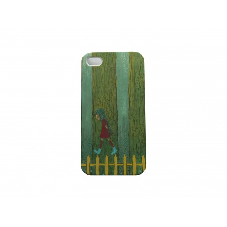 Coque pour Iphone 4 petite fille sur fond vert  + film protection écran