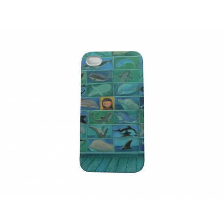 Coque pour Iphone 4 bleue dauphin + film protection écran