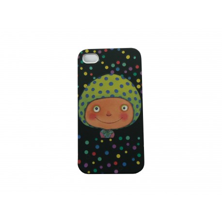 Coque pour Iphone 4 noire petite fille et pois multicolores + film protection écran