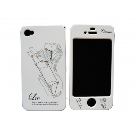 Coque integrale signe zodiaque lion strass diamants pour Iphone 4 + film protection ecran