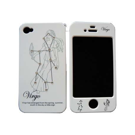 Coque integrale signe zodiaque vierge strass diamants pour Iphone 4 + film protection ecran