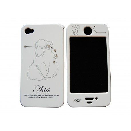 Coque integrale signe zodiaque belier strass diamants pour Iphone 4 + film protection ecran