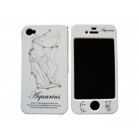 Coque integrale signe zodiaque verseau strass diamants pour Iphone 4 + film protection ecran