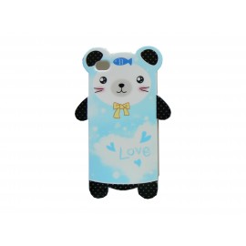 Coque pour Iphone 4 silicone ourson bleu amoureux  + film protection écran