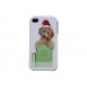 Coque pour Iphone 4 chien caniche brun chapeau rouge + film protection écran