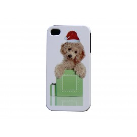 Coque pour Iphone 4 chien caniche brun chapeau rouge + film protection écran