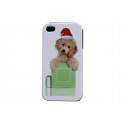 Coque pour Iphone 4 chien caniche brun chapeau rouge + film protection écran