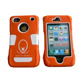 Coque pour Iphone 4 rigide intégrale orange incassable + film protection écran offert