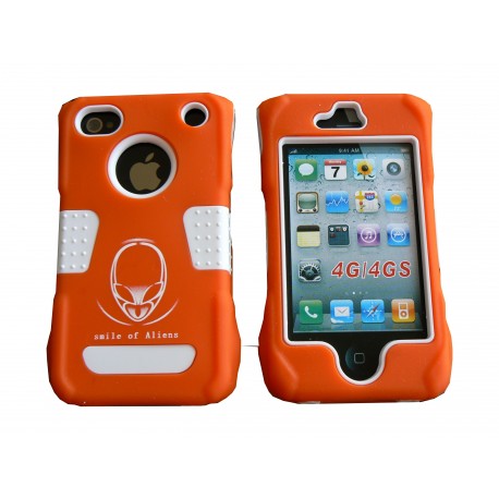 Coque pour Iphone 4 rigide intégrale orange incassable + film protection écran offert