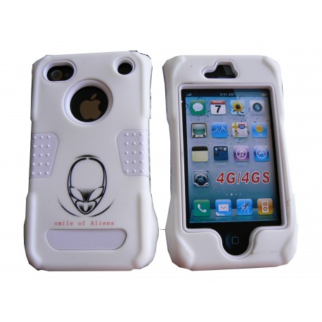 Coque pour Iphone 4 rigide intégrale blanche incassable + film protection écran offert