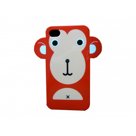 Coque pour Iphone 4 rouge silicone semi-rigide motif singe + film protection écran offert