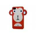 Coque pour Iphone 4 rouge silicone semi-rigide motif singe + film protection écran offert