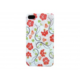 Coque pour Iphone 4  rigide et brillante fleurs rouges + film protection écran