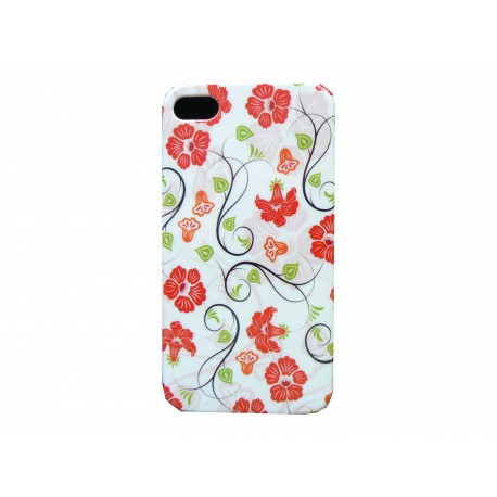 Coque pour Iphone 4  rigide et brillante fleurs rouges + film protection écran