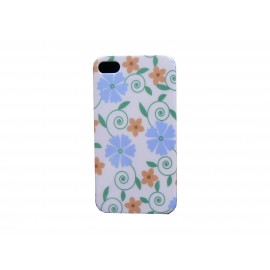 Coque pour Iphone 4  rigide et brillante fleurs bleues + film protection écran