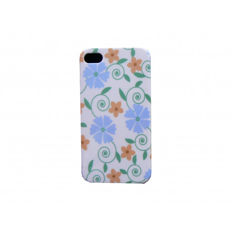 Coque pour Iphone 4  rigide et brillante fleurs bleues + film protection écran