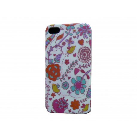 Coque pour Iphone 4  rigide et brillante fleurs multicolores + film protection écran