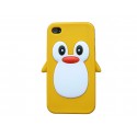 Coque pour Iphone 4 en silicone jaune motif pingouin + film protection écran offert