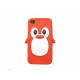 Coque pour Iphone 4 en silicone rouge motif pingouin + film protection écran offert