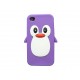 Coque pour Iphone 4 en silicone violette motif pingouin + film protection écran offert