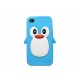 Coque pour Iphone 4 en silicone bleue motif pingouin + film protection écran offert