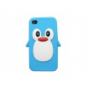 Coque pour Iphone 4 en silicone bleue motif pingouin + film protection écran offert