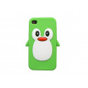 Coque pour Iphone 4 en silicone verte motif pingouin + film protection écran offert