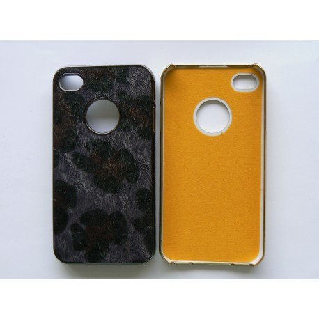 Coque pour Iphone 4 rigide effet peau de vache grise + film protection écran