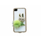 Coque pour Iphone 4 en simili-cuir blanc et lapin strass vertes et diamants + film protection écran