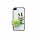 Coque pour Iphone 4 en simili-cuir blanc et lapin strass vertes et diamants + film protection écran