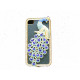 Coque pour Iphone 4 en simili-cuir noir et paon strass bleues  et diamants + film protection écran