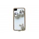 Coque pour Iphone 4 en simili-cuir blanc et papillon lapin strass diamants + film protection écran