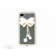 Coque pour Iphone 4 en simili-cuir noire et papillon perles de culture + film protection écran