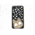 Coque pour Iphone 4 brillante noire avec un chat miroir + film protection écran