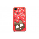 Coque pour Iphone 4 brillante rouge avec un chat miroir + film protection écran