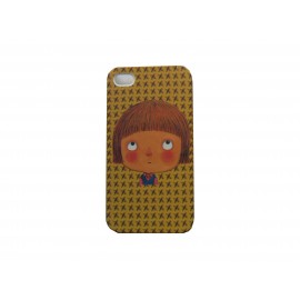 Coque pour Iphone 4 petite fille fond marron + film protection écran