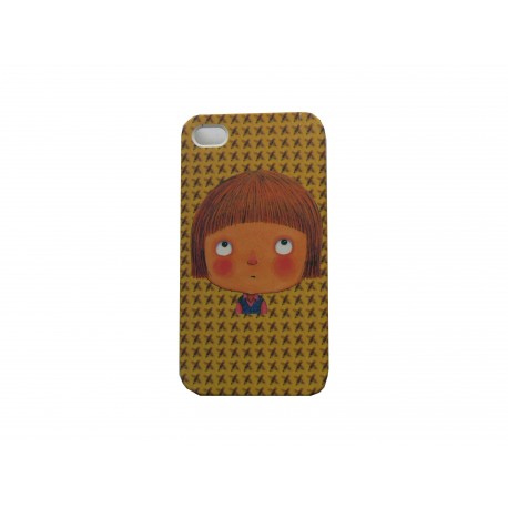 Coque pour Iphone 4 petite fille fond marron + film protection écran