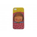 Coque pour Iphone 4 petite fille fond rose et jaune + film protection écran