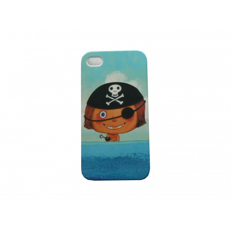 Coque pour Iphone 4 bleue petit garçon pirate  + film protection écran