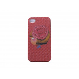 Coque pour Iphone 4 rose petite fille rose dans les cheveux + film protection écran