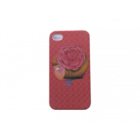 Coque pour Iphone 4 rose petite fille rose dans les cheveux + film protection écran