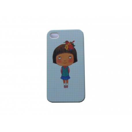 Coque pour Iphone 4 bleue petite fille oiseau  + film protection écran