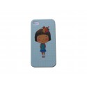 Coque pour Iphone 4 bleue petite fille oiseau  + film protection écran