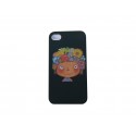 Coque pour Iphone 4 noire avec une petite fille fleur  + film protection écran