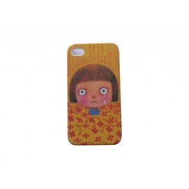 Coque pour Iphone 4 jaune avec une petite fille triste  + film protection écran